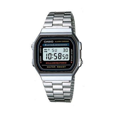 Unisex silver rectangular dial digital watch a168wa-1yes